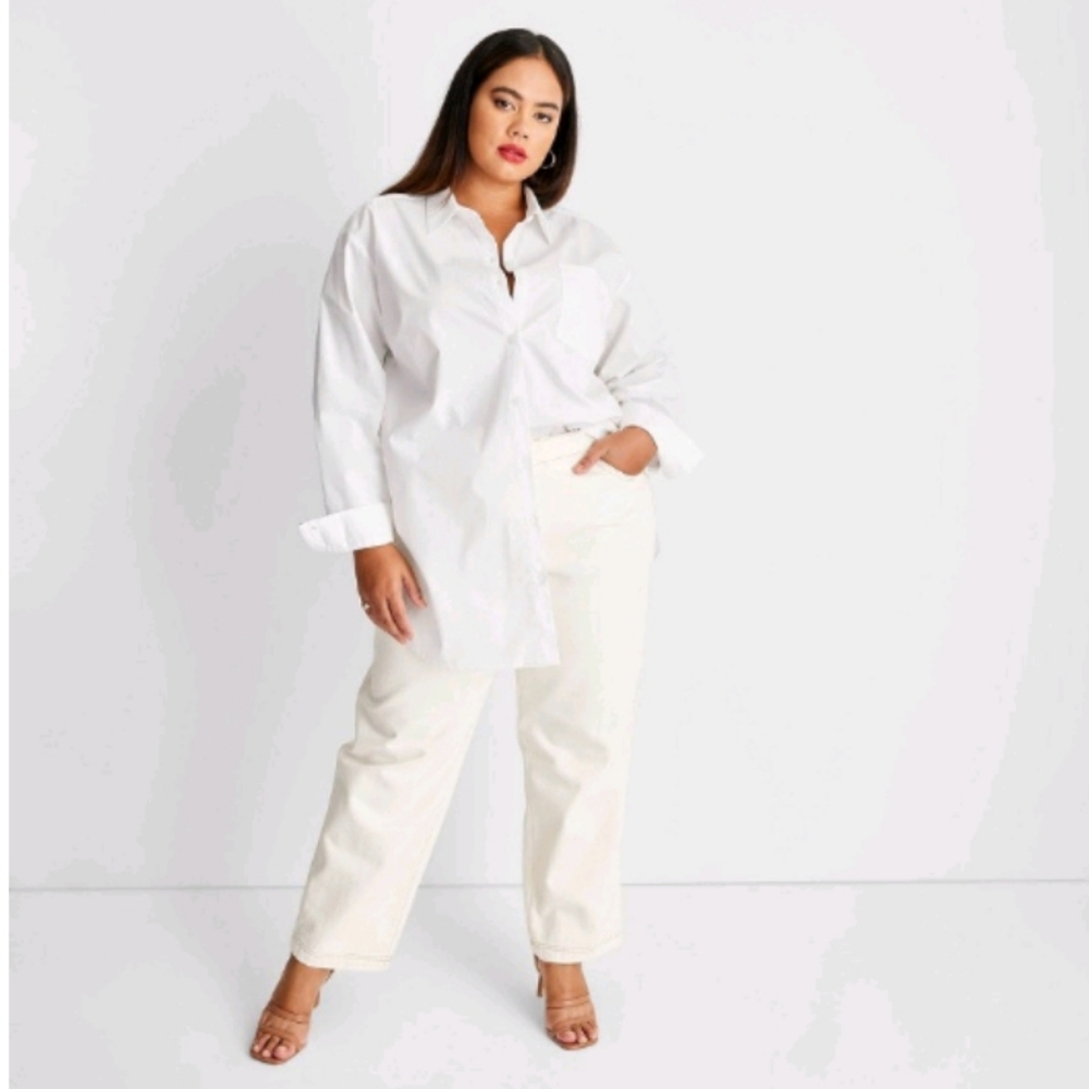Women’s White Button-Down Shirt - Classic Oversized Button Front - Picture 3 of 16